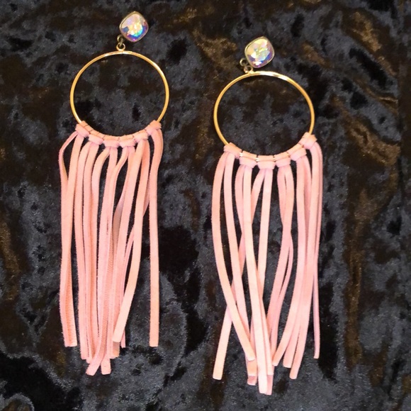 NWOT Blush Fringe Earrings with AB Crystals - Picture 1 of 4